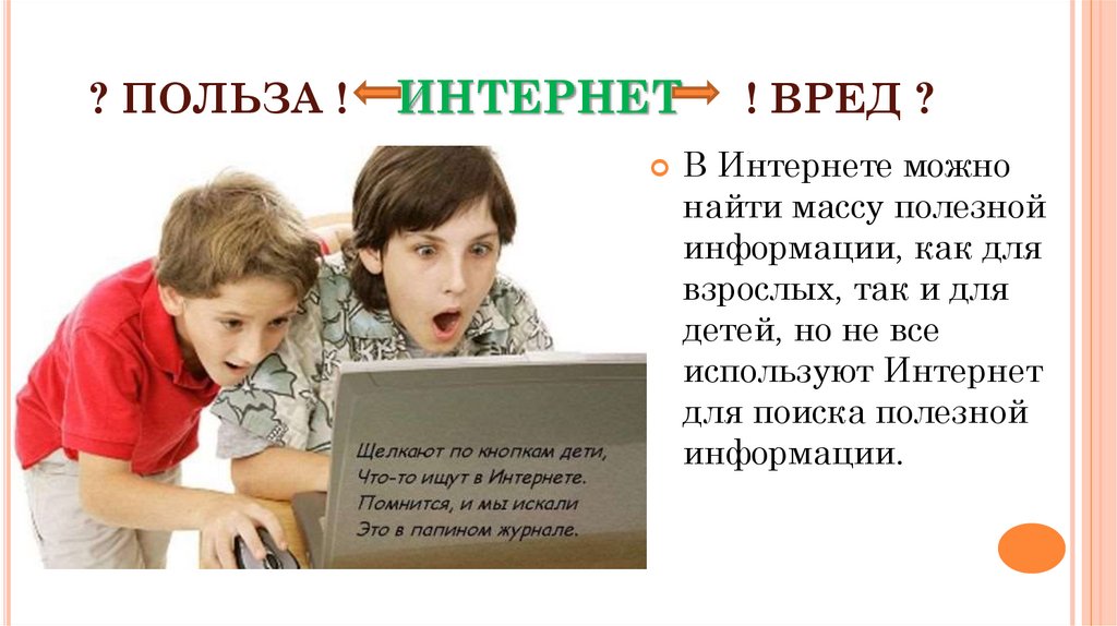 Вред и польза интернета для школьников презентация